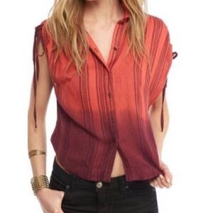 Free People Baby Blues Striped Button Down Top Ombre Burgundy L